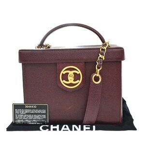 CHANEL 2Way Vanity Shoulder Hand Bag Calfskin Leather Red Vintage 330RP046